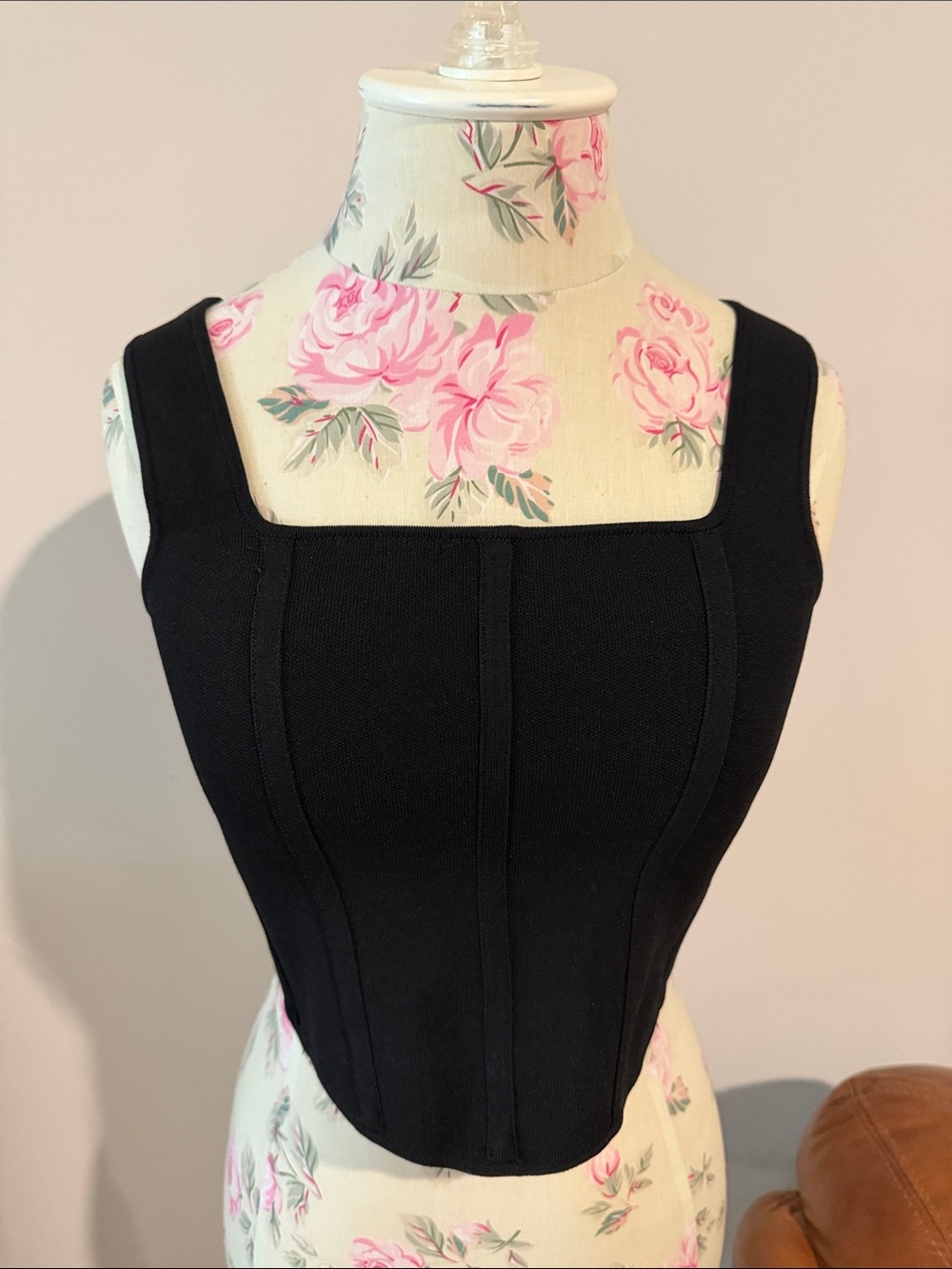 Zara Black Square-Neck Crop Corset Knit Top